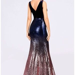 Amazing navy and pink sequin evening gown